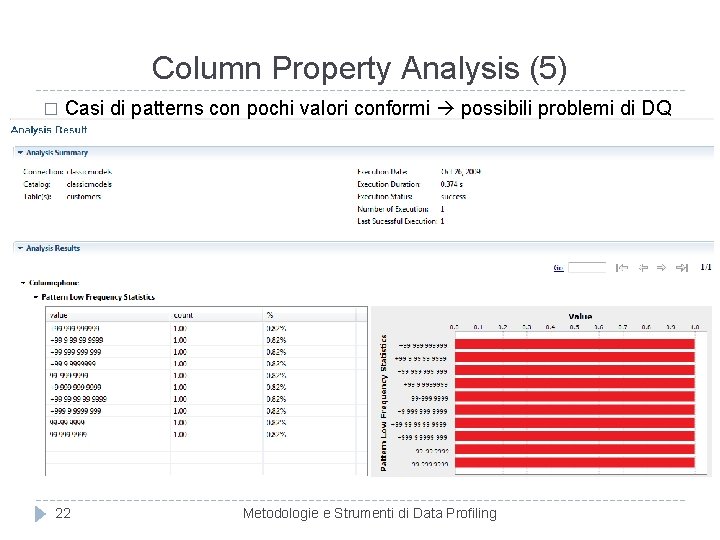 Column Property Analysis (5) � Casi di patterns con pochi valori conformi possibili problemi