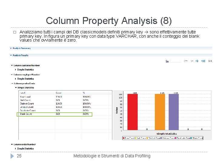 Column Property Analysis (8) � Analizziamo tutti i campi del DB classicmodels definiti primary