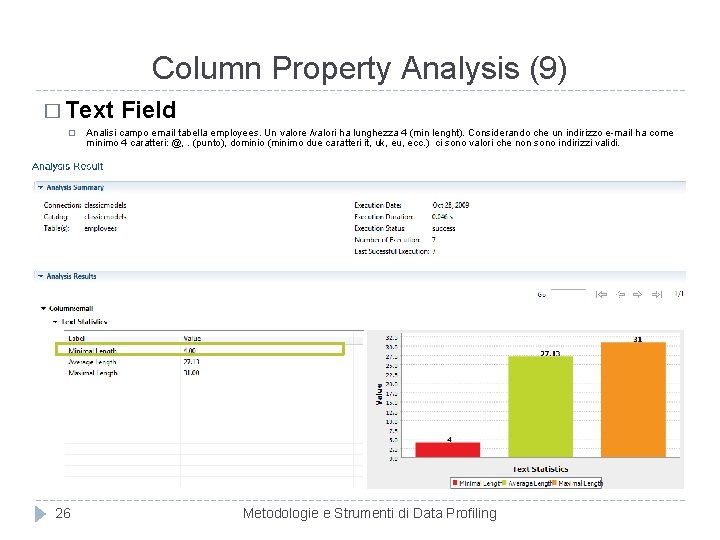 Column Property Analysis (9) � Text � 26 Field Analisi campo email tabella employees.