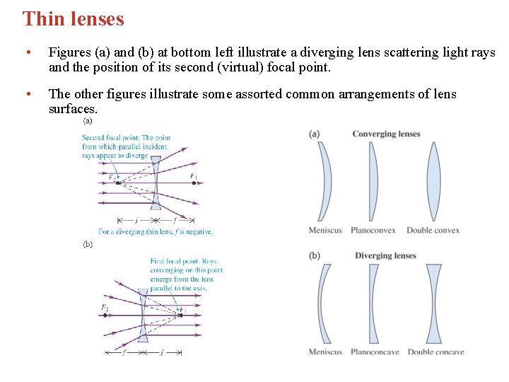 Thin lenses • Figures (a) and (b) at bottom left illustrate a diverging lens Thin lenses • Figures (a) and (b) at bottom left illustrate a diverging lens