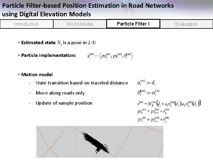 Particle Filter-based Position Estimation in Road Networks using Digital Elevation Models Introduction • Estimated