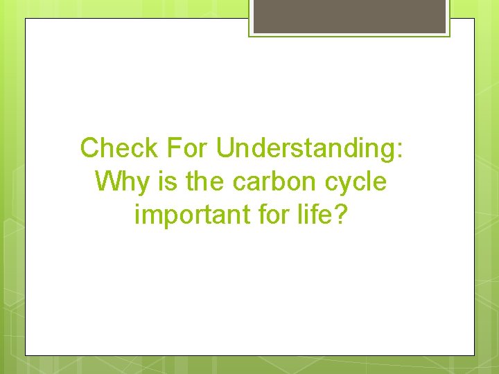 Check For Understanding: Why is the carbon cycle important for life? 