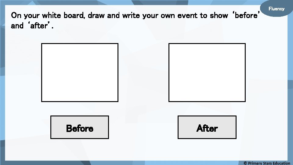 On your white board, draw and write your own event to show ‘before’ and