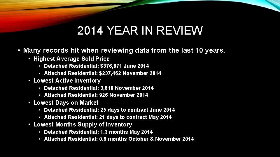 2014 YEAR IN REVIEW • Many records hit when reviewing data from the last