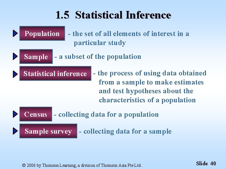 1. 5 Statistical Inference Population - the set of all elements of interest in