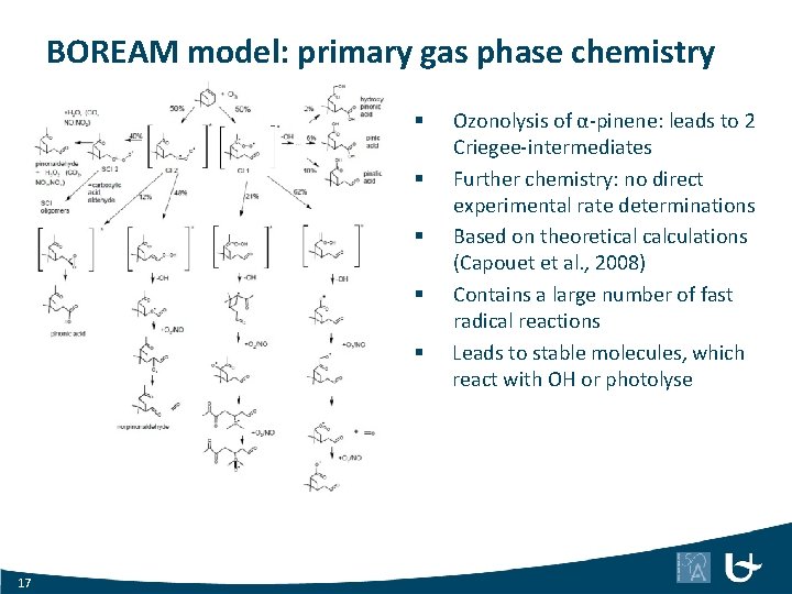 BOREAM model: primary gas phase chemistry § § § 17 Ozonolysis of α-pinene: leads