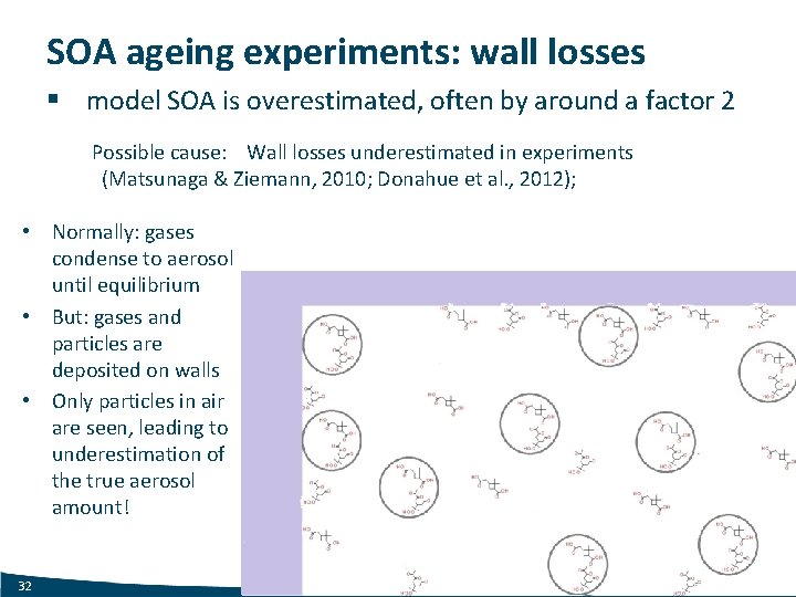 SOA ageing experiments: wall losses § model SOA is overestimated, often by around a