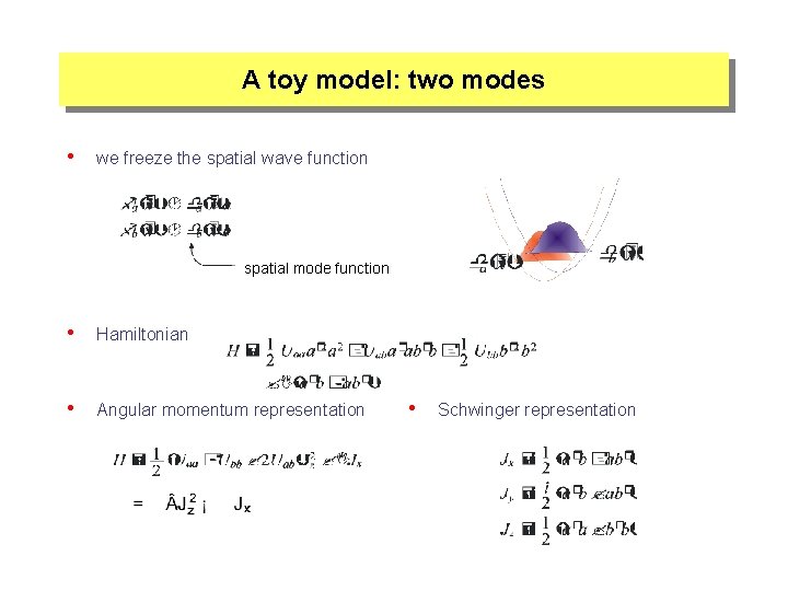 A toy model: two modes • we freeze the spatial wave function spatial mode