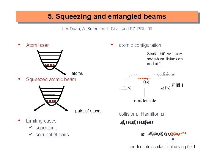 5. Squeezing and entangled beams L. M Duan, A. Sorensen, I. Cirac and PZ,