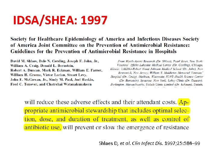 IDSA/SHEA: 1997 Shlaes D, et al. Clin Infect Dis. 1997; 25: 584– 99 