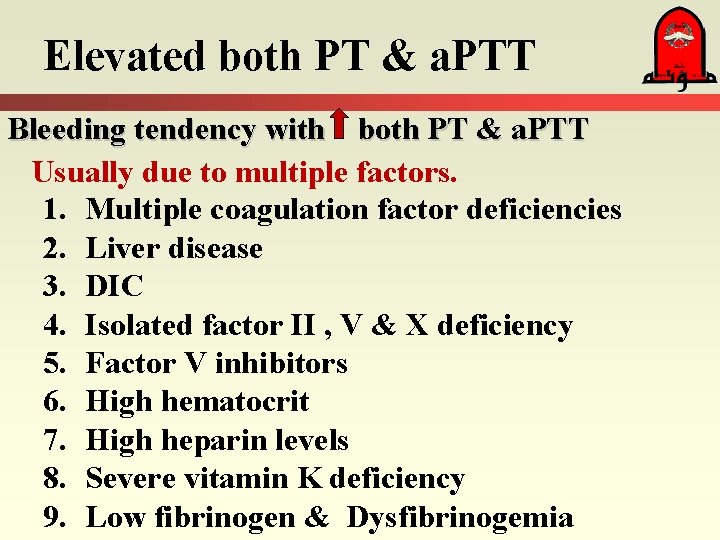 Elevated both PT & a. PTT Bleeding tendency with both PT & a. PTT