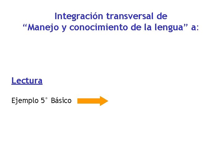 Integración transversal de “Manejo y conocimiento de la lengua” a: Lectura Ejemplo 5° Básico