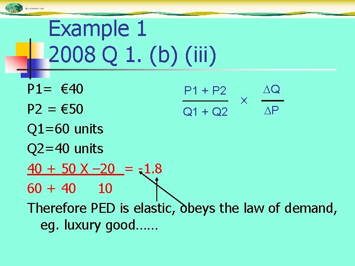 Example 1 2008 Q 1. (b) (iii) Q P 1= € 40 P 1