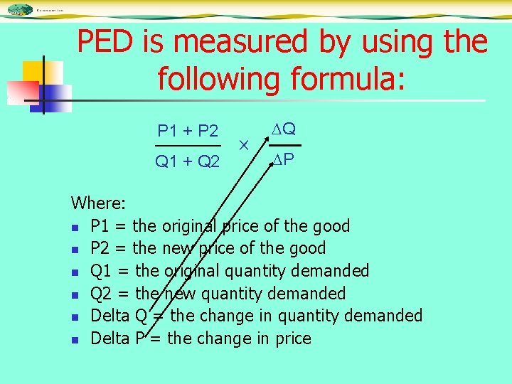 PED is measured by using the following formula: P 1 + P 2 Q