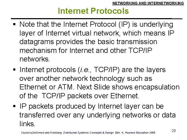 NETWORKING AND INTERNETWORKING Internet Protocols Note that the Internet Protocol (IP) is underlying layer