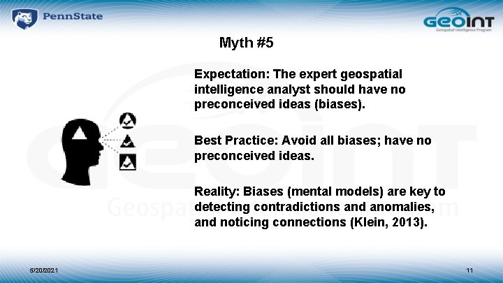 Myth #5 Expectation: The expert geospatial intelligence analyst should have no preconceived ideas (biases).