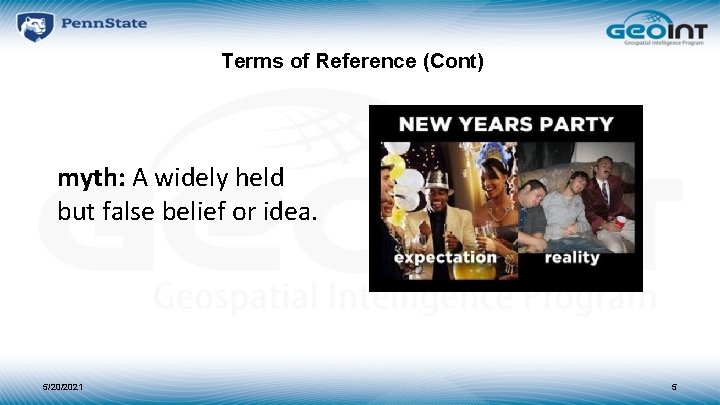 Terms of Reference (Cont) myth: A widely held but false belief or idea. 5/20/2021