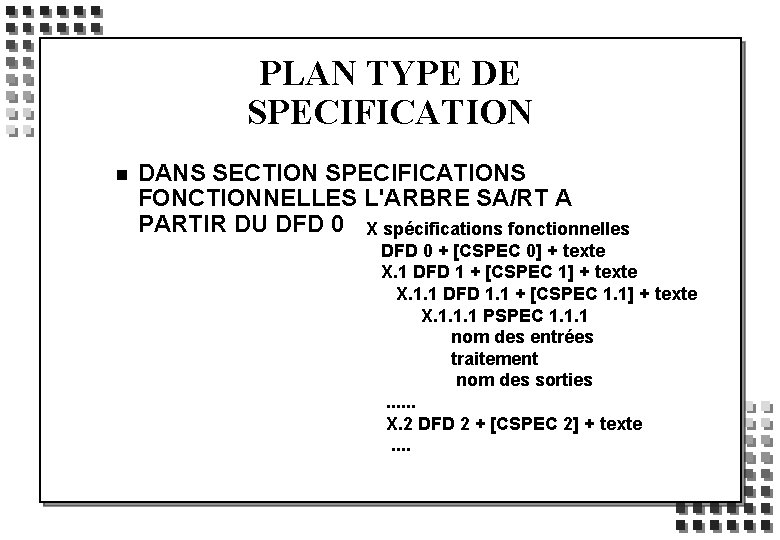 PLAN TYPE DE SPECIFICATION n DANS SECTION SPECIFICATIONS FONCTIONNELLES L'ARBRE SA/RT A PARTIR DU