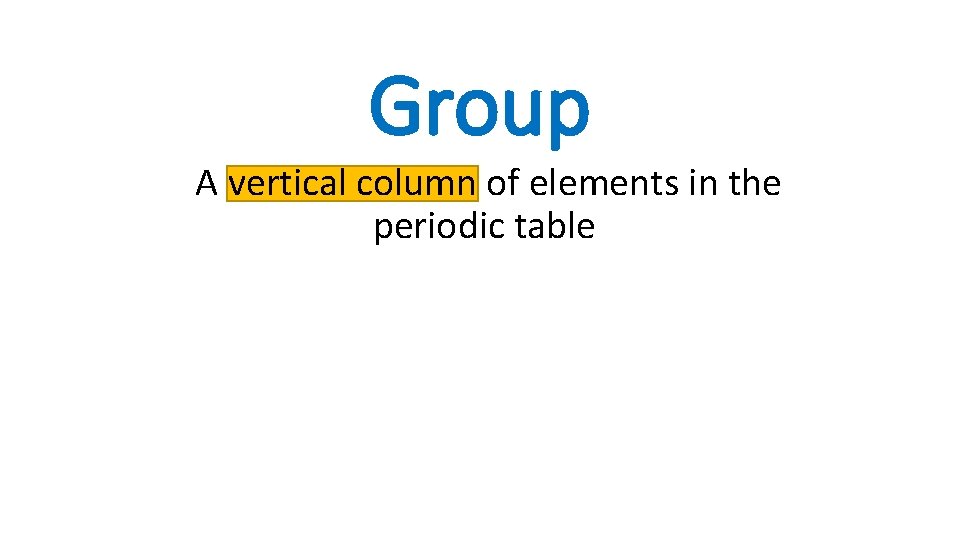 Group A vertical column of elements in the periodic table 