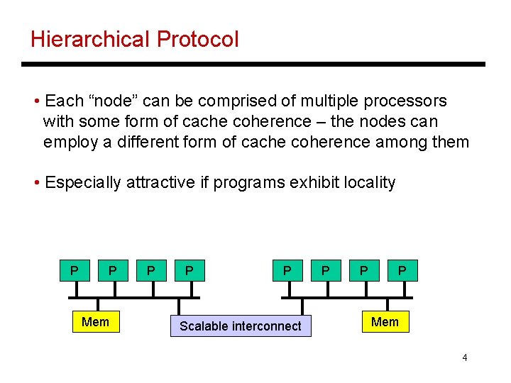 Hierarchical Protocol • Each “node” can be comprised of multiple processors with some form