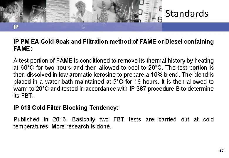 Standards IP IP PM EA Cold Soak and Filtration method of FAME or Diesel