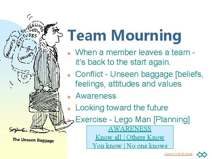 Team Mourning n n n When a member leaves a team it’s back to