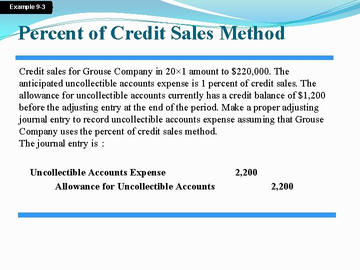 Example 9 -3 Percent of Credit Sales Method Credit sales for Grouse Company in