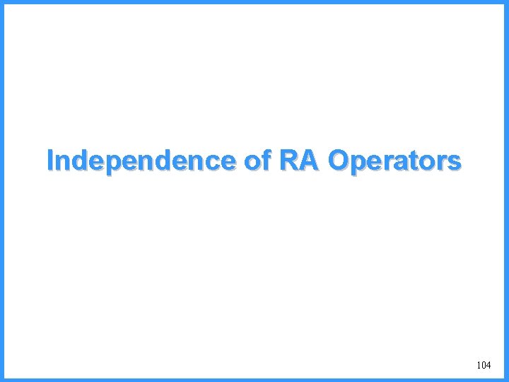 Independence of RA Operators 104 