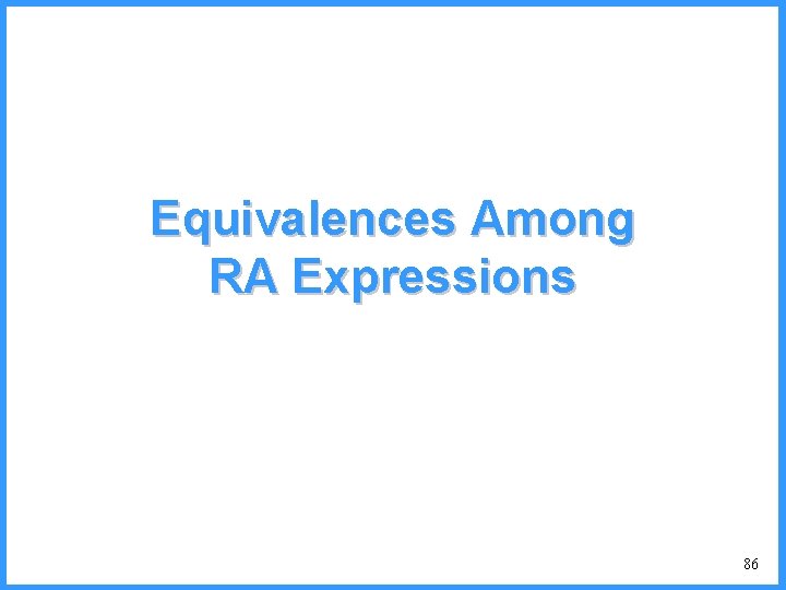 Equivalences Among RA Expressions 86 