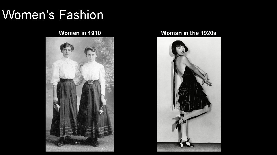 Women’s Fashion Women in 1910 Woman in the 1920 s 