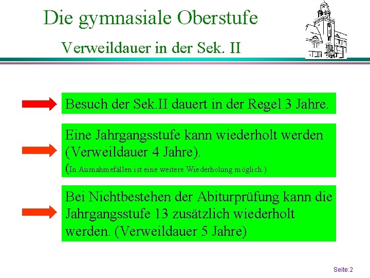 Die gymnasiale Oberstufe Verweildauer in der Sek. II Besuch der Sek. II dauert in