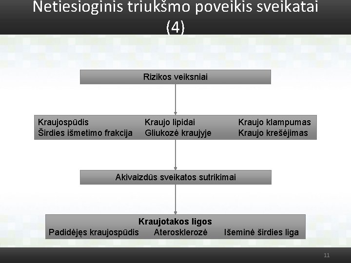 Netiesioginis triukšmo poveikis sveikatai (4) Rizikos veiksniai Kraujospūdis Širdies išmetimo frakcija Kraujo lipidai Gliukozė