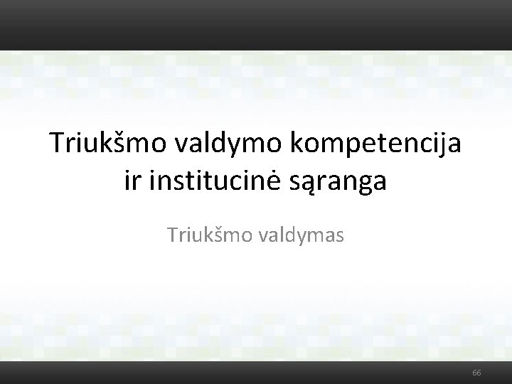 Triukšmo valdymo kompetencija ir institucinė sąranga Triukšmo valdymas 66 