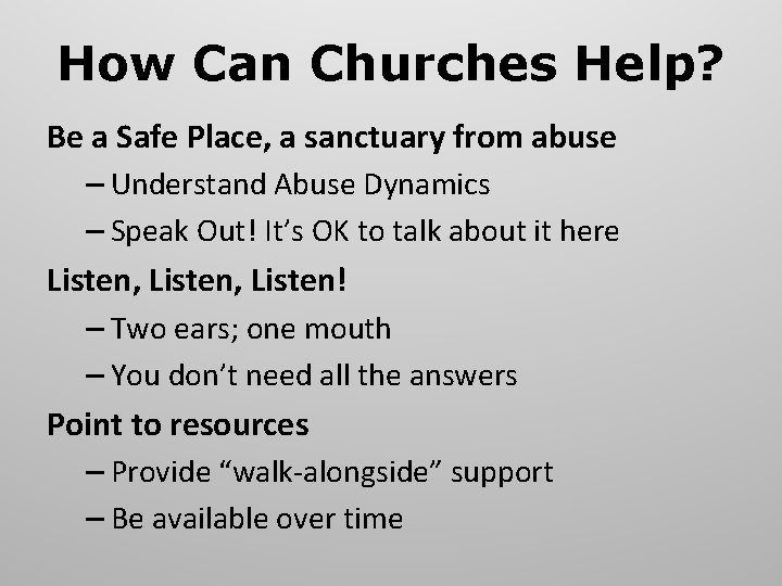 How Can Churches Help? Be a Safe Place, a sanctuary from abuse – Understand