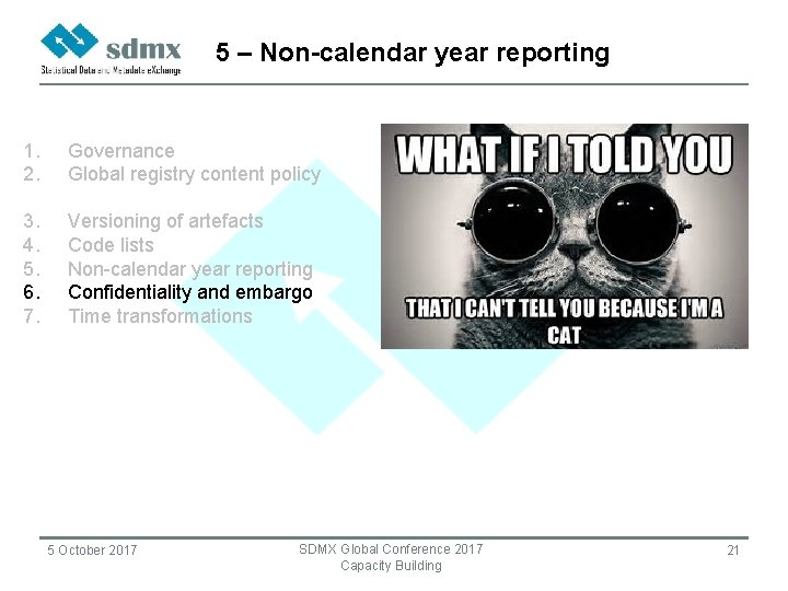 5 – Non-calendar year reporting 1. 2. Governance Global registry content policy 3. 4.