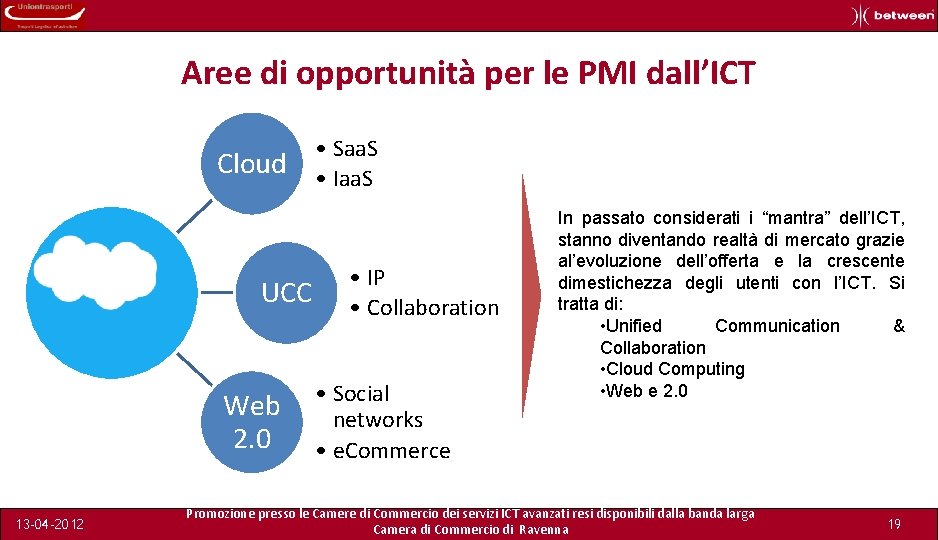 Aree di opportunità per le PMI dall’ICT Cloud UCC Web 2. 0 13 -04
