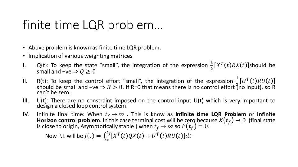 finite time LQR problem… • 