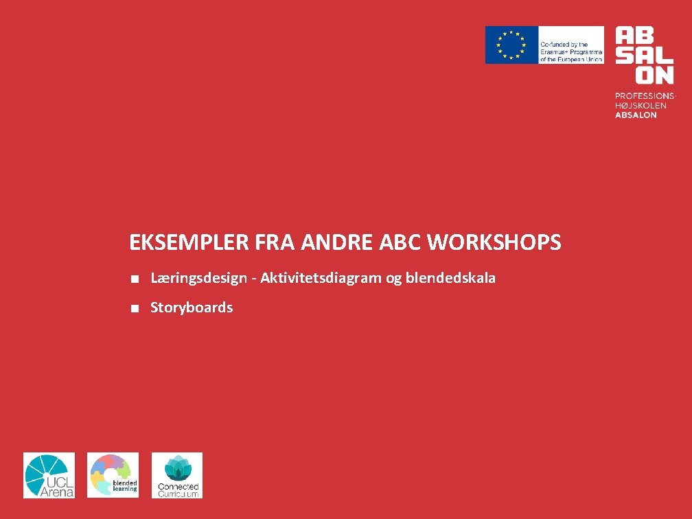EKSEMPLER FRA ANDRE ABC WORKSHOPS ■ Læringsdesign - Aktivitetsdiagram og blendedskala ■ Storyboards 