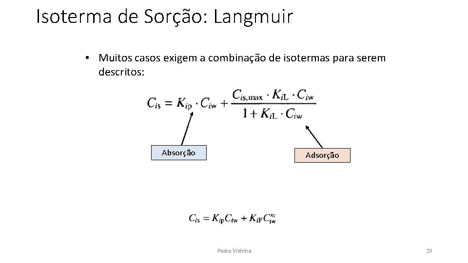 Isoterma de Sorção: Langmuir • Muitos casos exigem a combinação de isotermas para serem