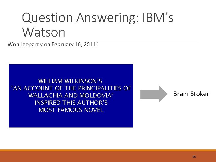 Question Answering: IBM’s Watson Won Jeopardy on February 16, 2011! WILLIAM WILKINSON’S “AN ACCOUNT