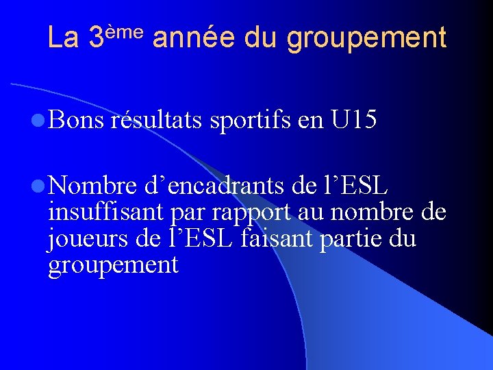 La ème 3 l Bons année du groupement résultats sportifs en U 15 l