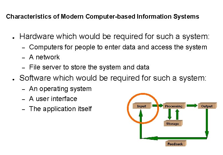Characteristics of Modern Computer-based Information Systems ● Hardware which would be required for such