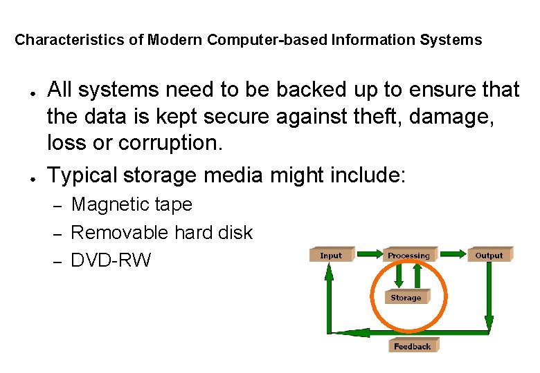 Characteristics of Modern Computer-based Information Systems ● ● All systems need to be backed