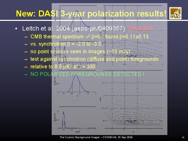 New: DASI 3 -year polarization results! • Leitch et al. 2004 (astro-ph/0409357) 16 Sep