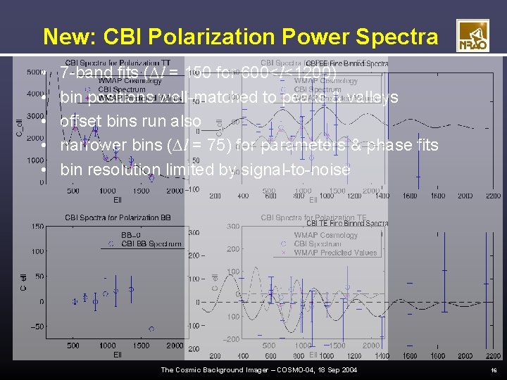 New: CBI Polarization Power Spectra • • • 7 -band fits (Dl = 150
