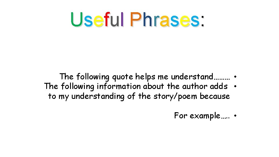 Useful Phrases: The following quote helps me understand……… • The following information about the