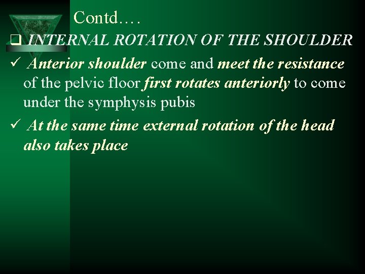 Contd…. q INTERNAL ROTATION OF THE SHOULDER ü Anterior shoulder come and meet the