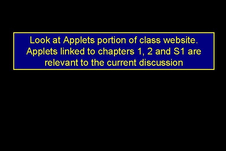 Look at Applets portion of class website. Applets linked to chapters 1, 2 and