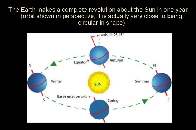 The Earth makes a complete revolution about the Sun in one year (orbit shown