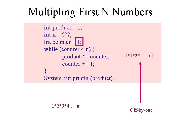 Multipling First N Numbers int product = 1; int n = ? ? ?